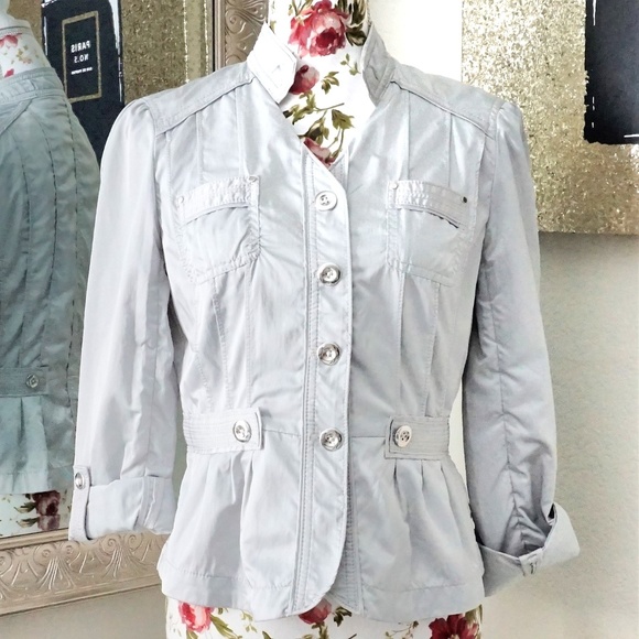 White House Black Market Jackets & Blazers - SOLD WHBM | Silver Satin Button Up Jacket Size 4